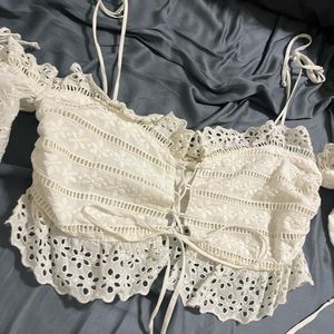 For Love and Lemons Eyelet Bustier with Puff Sleeves